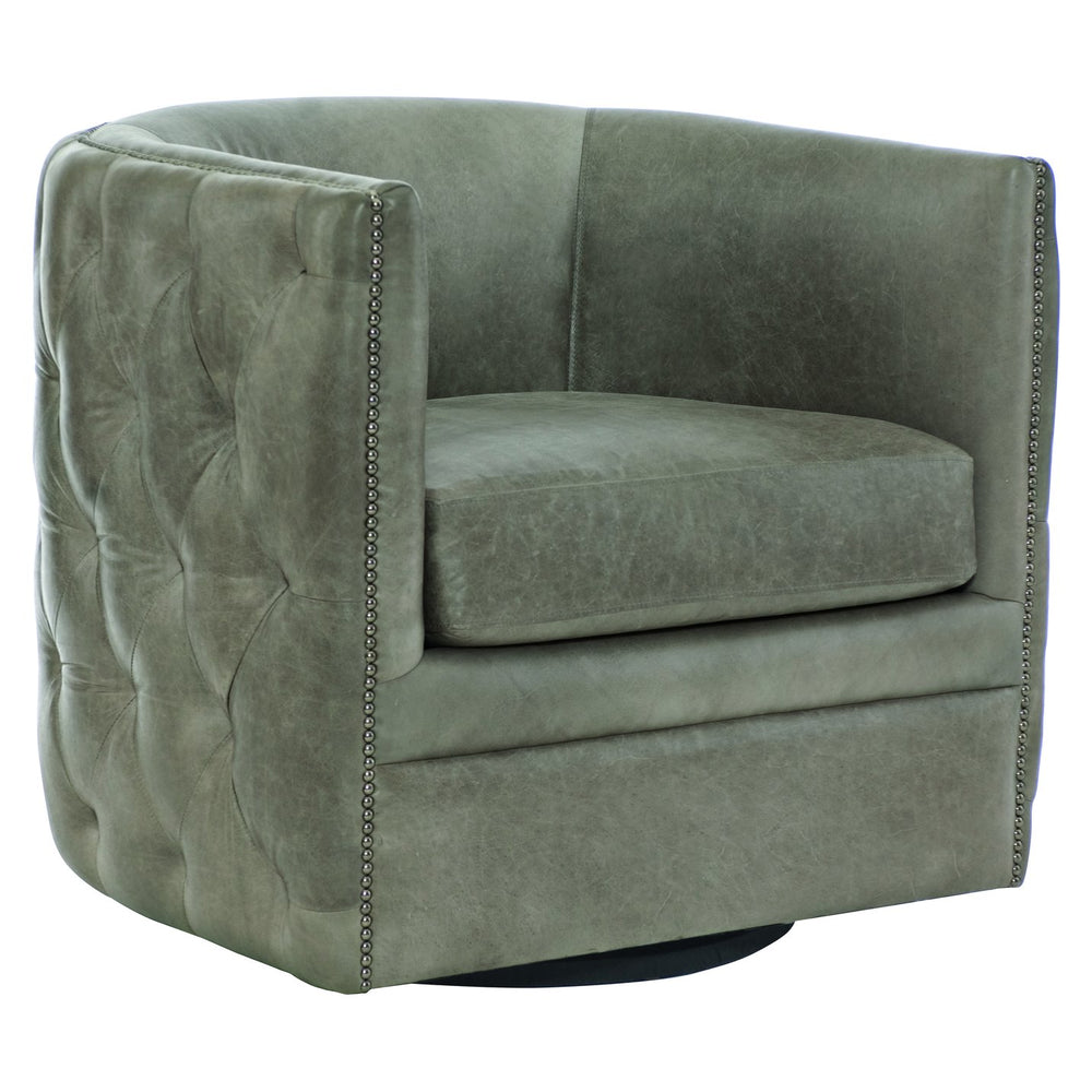Bernhardt Bernhardt Palazzo Gray Leather Swivel Chair With Barrel-Back, Nailhead Trim, Curved Comfort, 31.5" W 212SLO