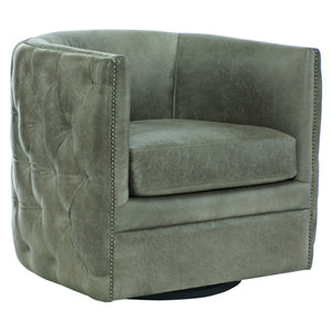 Bernhardt Bernhardt Palazzo Gray Leather Swivel Chair With Barrel-Back, Nailhead Trim, Curved Comfort, 31.5" W 212SLO