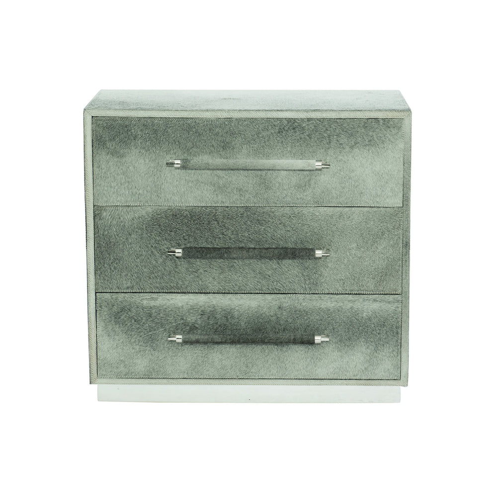 Bernhardt Bernhardt Parkin Nightstand In Gray Hair-On-Hide With Saddle Stitching, White Felt Drawers, Steel Base 369031