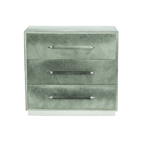 Bernhardt Bernhardt Parkin Nightstand In Gray Hair-On-Hide With Saddle Stitching, White Felt Drawers, Steel Base 369031