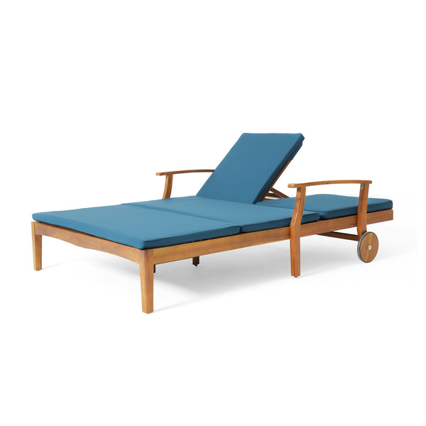 English Elm Christopher Knight Home® - Perla Double Chaise Lounge - Stylish Acacia Wood Seating With Plush Cushions For Ultimate Comfort 63357.00BLU