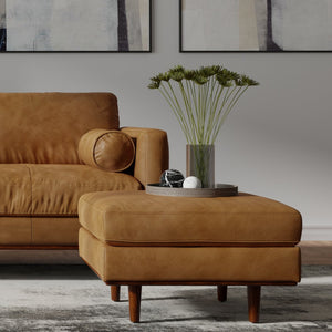 English Elm Morrison Ottoman In Sienna Genuine Leather - Handcrafted Mid-Century Elegance For Your Living Space B136P159249