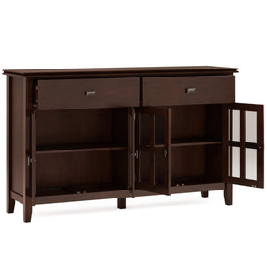 English Elm Artisan Solid Wood 4-Door Sideboard Buffet In Rich Russet Brown – Timeless Craftsmanship & Storage Solution B136P158430