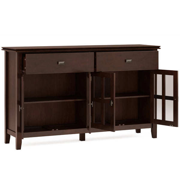 English Elm Artisan Solid Wood 4-Door Sideboard Buffet In Rich Russet Brown – Timeless Craftsmanship & Storage Solution B136P158430