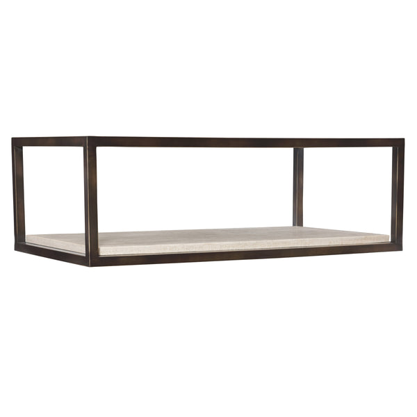 Bernhardt Bernhardt Kinsley Rectangular Cocktail Table With Bronze Tubular Frame, Travertine Shelf & Casters 533021