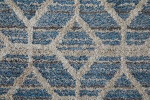 Feizy Rugs Mynka High Pile Geometric Area Rug - Pet-friendly, Stain Resistant, Ideal For High Traffic Spaces Blue,Ivory Polyester Myn39icfblu000p00