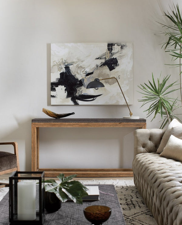 Hooker Furniture Big Sky Sofa Table With Charcoal Crosshatched Top & Vintage Natural Base, Rustic Handcrafted Console 6700-80151-99