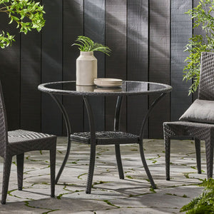 English Elm San Pico Round Outdoor Bistro Table Pe Wicker Iron Frame Glass Top Patio 56225.00TBL