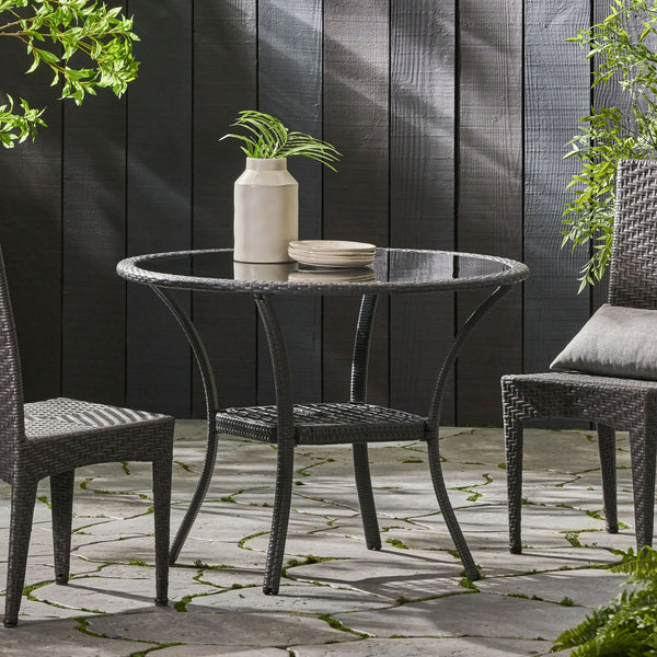 English Elm San Pico Round Outdoor Bistro Table Pe Wicker Iron Frame Glass Top Patio 56225.00TBL