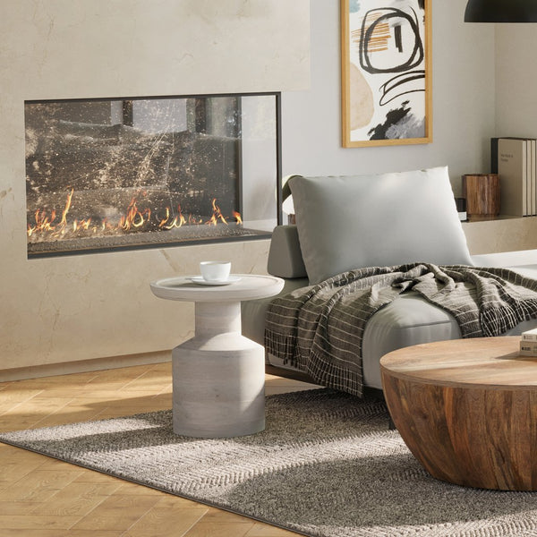 English Elm Haynes Solid Mango Accent Table – Handcrafted Sculptural Wood End Table, Boho Style, Multipurpose White B136P158441