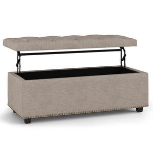 English Elm Hamilton Lift-Top Storage Ottoman - Elegant Natural Linen With Tufted Design & Hidden Storage Space B136P159940