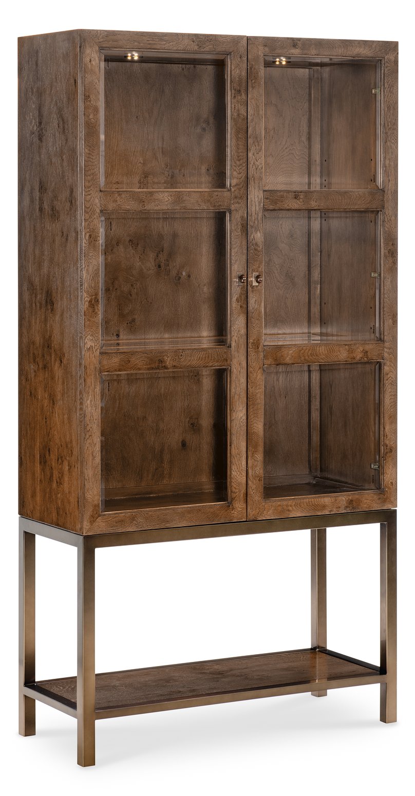 Hooker Furniture Melange Mulholland Oak Veneer Display Cabinet with Led Lighting and Bronze Accents 628-75018-82