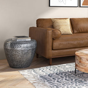 English Elm Preston - Handcrafted Antique Silver Metal Side Table With Drum Design For Chic Modern Interiors B136P159935-GIGA