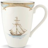 British Colonial Tradewind Mug: Durable Porcelain, Gold Trim, Dishwasher & Microwave Safe