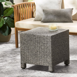 English Elm Puerta Outdoor Woven Rattan Cube Side Table Weather Resistant Patio Accent 61098.00MBK