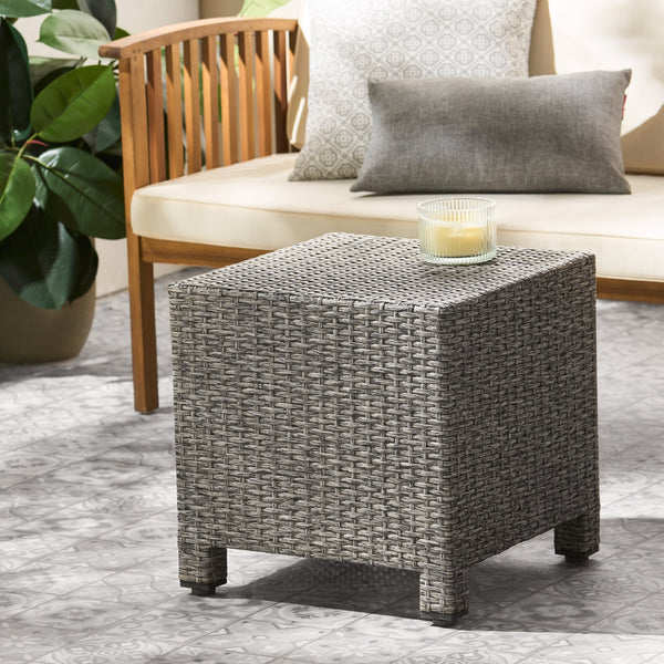 English Elm Puerta Outdoor Woven Rattan Cube Side Table Weather Resistant Patio Accent 61098.00MBK