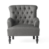 Christopher Knight Home® - Noble House - Byrnes Contemporary Button-Tufted Fabric Club Chair with Rolled Backrest, Dark Gray and Dark Brown