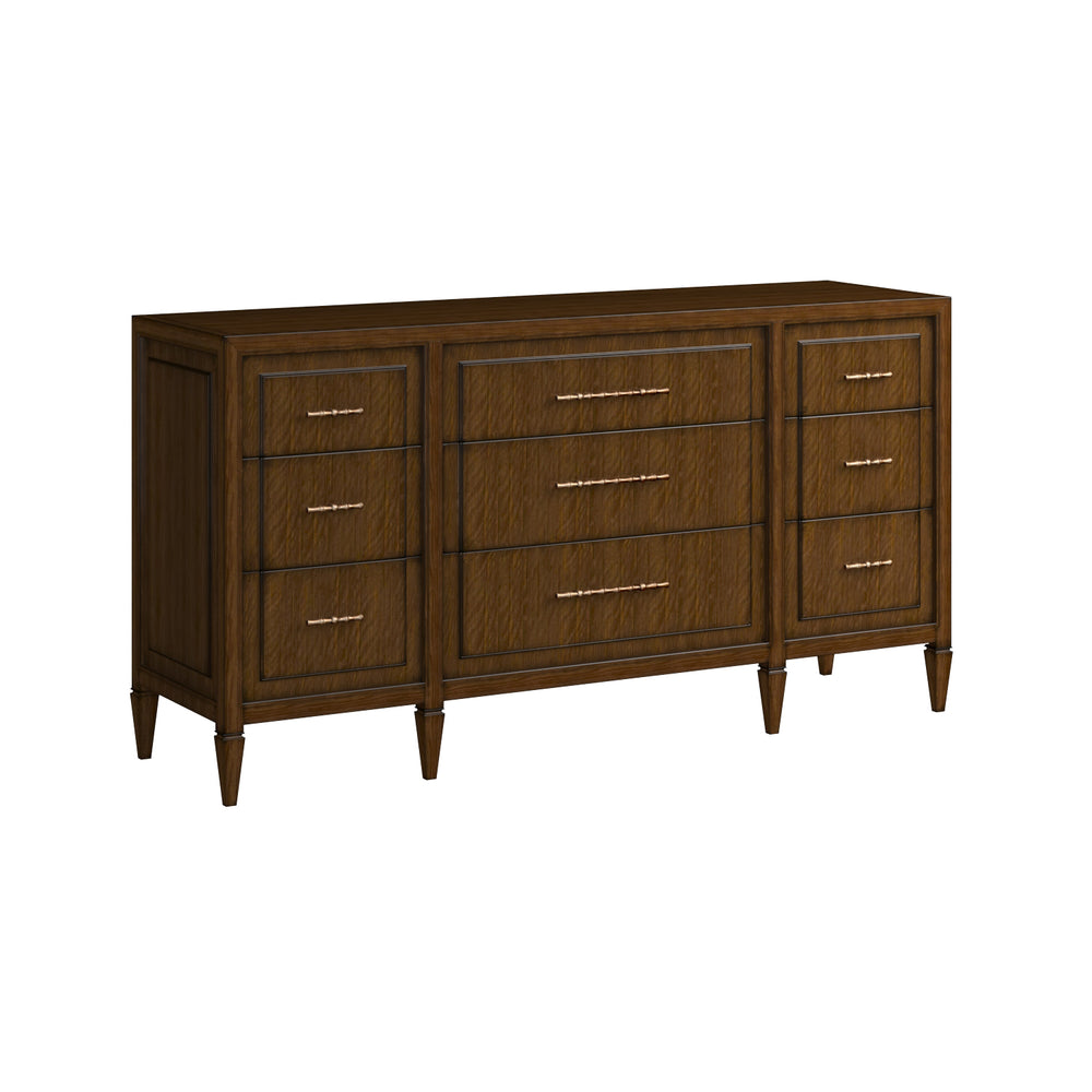 A.R.T. Furniture Eave 9 Drawer Dresser - Elegant Break Front Design In Quartered Walnut With Gold Faux Bamboo Hardware Brown Material(S), Poplar And Parawood Solids,Walnut Veneer 336131-1860