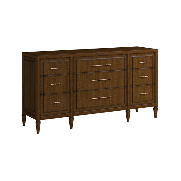 A.R.T. Furniture Eave 9 Drawer Dresser - Elegant Break Front Design In Quartered Walnut With Gold Faux Bamboo Hardware Brown Material(S), Poplar And Parawood Solids,Walnut Veneer 336131-1860