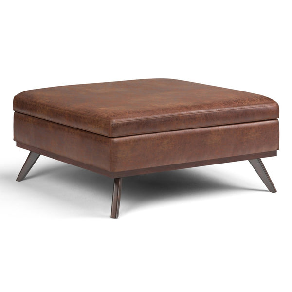 English Elm Owen Xl Square Storage Ottoman - Mid-Century Modern Design In Distressed Saddle Brown Faux Leather B136P159203-GIGA