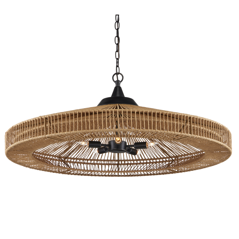 Maldives Chandelier - Handmade Wrought Iron Fixture with Rope Twine, Natural Style, 5 Bulb Design