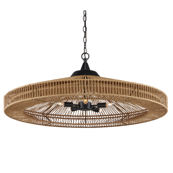 Maldives Chandelier - Handmade Wrought Iron Fixture with Rope Twine, Natural Style, 5 Bulb Design