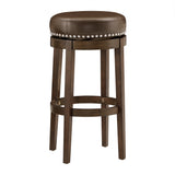 Homelegance By Top-Line Emerson Brown Finish Faux Leather 29" Swivel Bar Height Stool (Set of 2) Brown Rubberwood