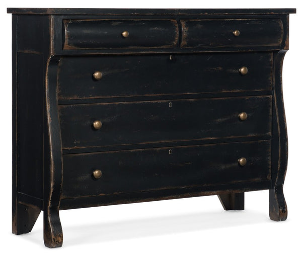 Hooker Furniture Ciao Vintage-Inspired Five-Drawer Bureau With Multi-Layered Black Finish, Cedar-Lined & Felted Drawers 5805-90011-99