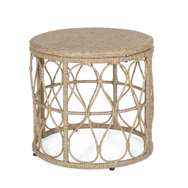 English Elm Christopher Knight Home® - BRUCE Rattan Side Table with Wicker Weave Top, Boho Outdoor Accent, Durable Polyethylene, 19.75" H Brown 70418.00LBRN