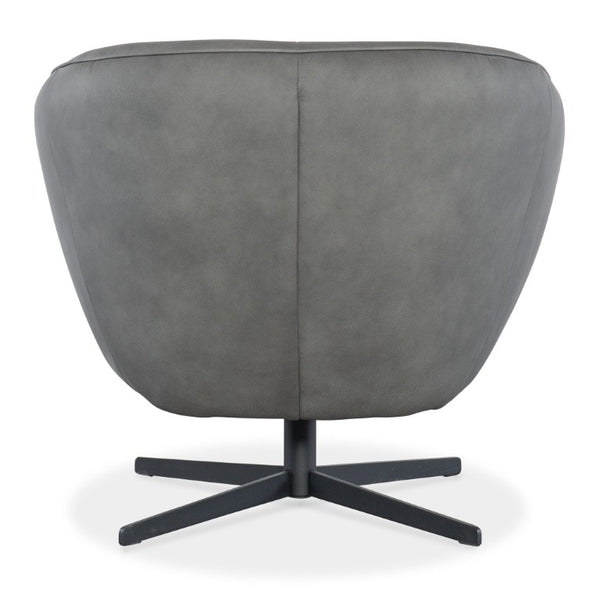 Hooker Furniture Mina Luxe Swivel Chair In Buckskin Navy Leather With Low Channeled Back, Sloped Arms & Metal Base Gray CC722-SW-095
