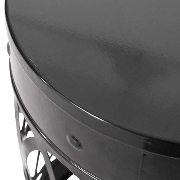 English Elm Outdoor Powder-coated Iron Nesting Accent Tables Set of 2 Laser-cut Circle Design Black 73606.00BLK