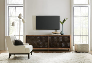 Hooker Furniture Swirl Mango Wood Entertainment Console With Dark Swirl Doors, Brass Accents, Storage For Tvs Up To 80" 6344-55486-89