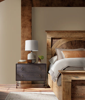 Hooker Furniture Big Sky Bachelors Chest With Pecky Hickory Veneer, Felt & Cedar Drawers, Turned Metal Legs, Power Medium Brown 6700-90017-98