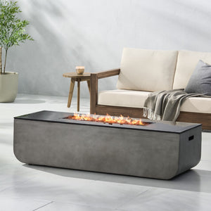 Christopher Knight Home® - Noble House - Adio Outdoor 50,000 Btu Lightweight Concrete and Ceramic Rectangular Fire Pit (No Tank Holder), Light Gray and Black