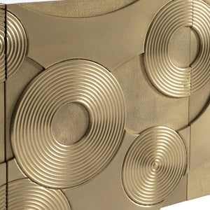 Bernhardt Bernhardt Brass-Clad Kintore Credenza With Rippled Circular Motif, Push-Open Doors, Cable Management 321872