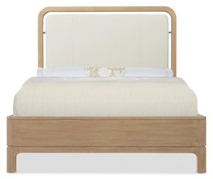 Hooker Furniture Banyon Oak Queen Panel Bed With Leather Upholstered Headboard, Wire-Brushed Desert Oak Finish Beige 6081-90350-82