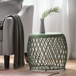 English Elm Alamera Lattice Iron Side Table Powder Coated Matte Finish for Indoor Outdoor Use 60745.00GRN