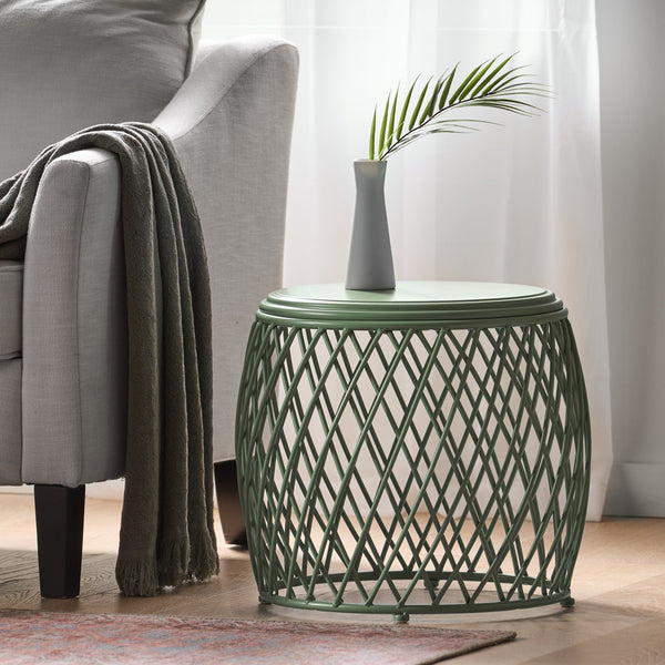 English Elm Alamera Lattice Iron Side Table Powder Coated Matte Finish for Indoor Outdoor Use 60745.00GRN