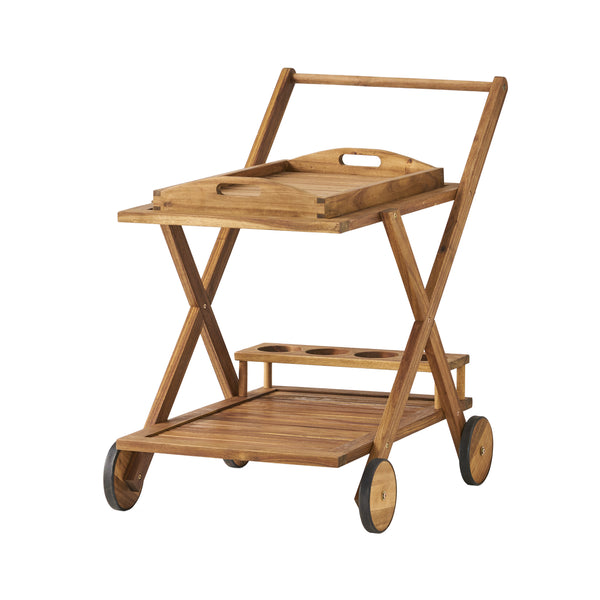 English Elm Christopher Knight Home® - RIVIERA Acacia Wood Bar Cart with Wheels – Natural Stain, Mobile Entertaining Station & Storage Organizer 56134.00