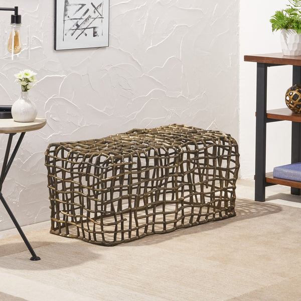 English Elm Christopher Knight Home® - Bench Gold Aluminum Modern Accent Bench 39.5"L x 20"W x 18.5"H — Lightweight, Durable Entryway Seat 67029.00