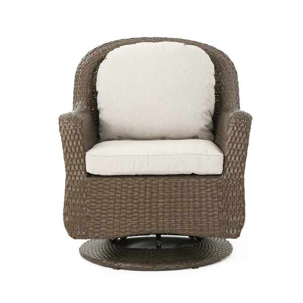 English Elm Christopher Knight Home® - Liam Swivel Club Chair Set Of 2 - Stylish Brown Rattan Outdoor Seating With Weather-Resistant Cushions 61516.00BRN