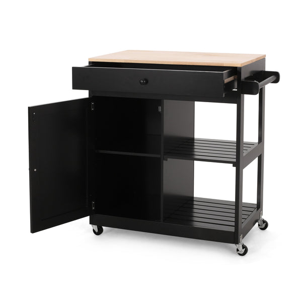English Elm Christopher Knight Home® - Kitchen Island Cart with Solid Wood Top, 32" Wide Mobile Kitchen Cart with Cabinet, Drawer, Towel Rack on Locking Wheels 67754.00NATBLK