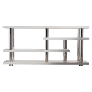 Bernhardt Bernhardt Yuma Console Table With Azucar Wood Shelves & Polished Stainless Posts, 69"W X 32"H Elegance 316912
