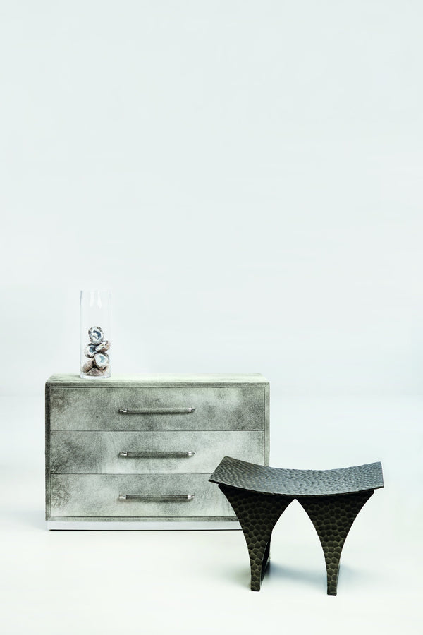 Bernhardt Bernhardt Parkin Hair-On-Hide Drawer Chest With Stainless Plinth, Saddle Stitching, Felt-Lined Drawers 369032