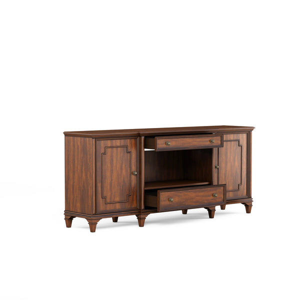 A.R.T. Furniture Newel Vintage Cherry Entertainment Console With Adjustable Shelves, Drawers & Wire Management Solutions Brown Poplar Solids,Cherry Veneers,Metal 294423-1406