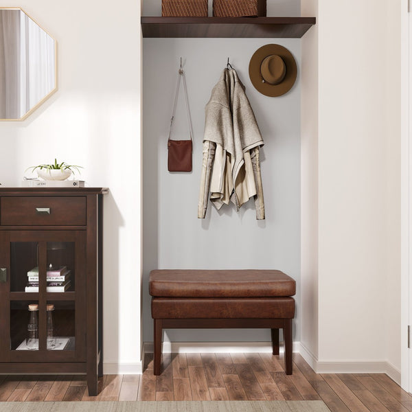 English Elm Carlson Small Ottoman Bench In Distressed Saddle Brown - Stylish Mid-Century Design For Any Room B136P159237