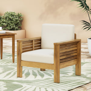 English Elm Christopher Knight Home® - Outdoor Acacia Wood Club Chairs with Water-Resistant Cushions, Durable Frame, Stylish Shutter Slat Design Brown+Beige 70692.00