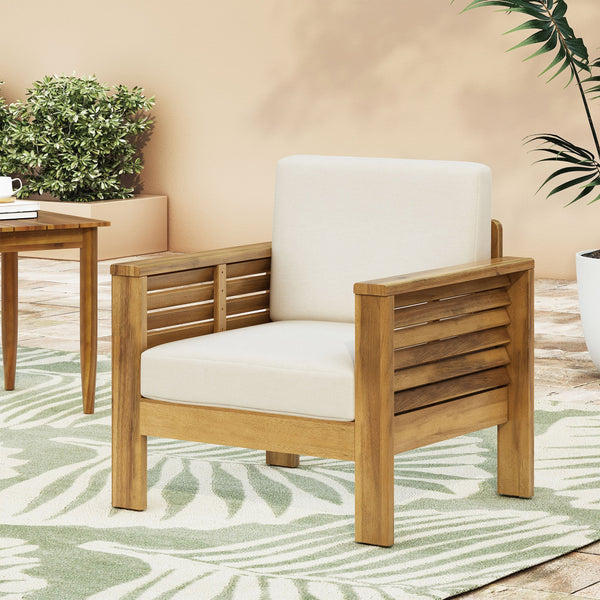 English Elm Christopher Knight Home® - Outdoor Acacia Wood Club Chairs with Water-Resistant Cushions, Durable Frame, Stylish Shutter Slat Design Brown+Beige 70692.00