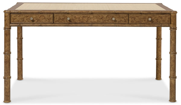 Hooker Furniture Archives Writing Desk With Faux-Tortoise Shell Accent, Woven Cane Top, Glass Surface & 3 Drawers 6123-10458-80