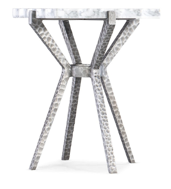 Hooker Furniture Melange Glendon Side Table With Carrara Marble Veneer Top And Distressed Silver Cast Metal Base 16.00 L x 16.00W x 22.25H 628-50032-00